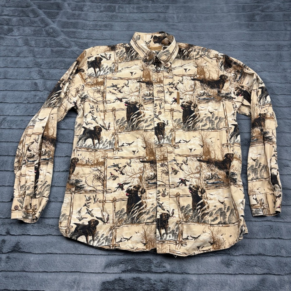 Magellan Sportswear Mens Large Chocolate Lab Duck Wildlife Print Cotton Shirt